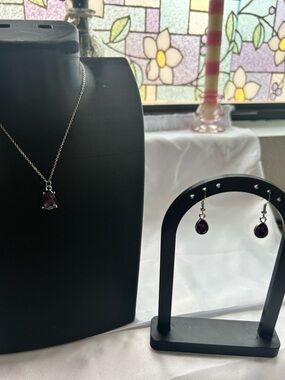 Sterling Silver Purple Teardrop Necklace and Earrings Set